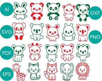Kawaii Animal SVG Bundle, Christmas Clipart, Jungle Safari PNG (Digital Download)