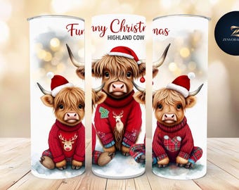 Funny Christmas Highland Cow Art, Santa Cow Family (Digital Download)