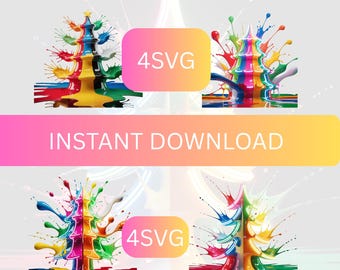 Colorful Paint Splash Christmas Tree SVG Bundle, Abstract Xmas Tree PNG (Digital Download)