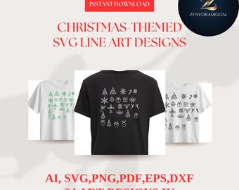24 Christmas SVG Line Art Bundle | Holiday Designs | Instant Download Digital Files BY ZENVORADIGITAL