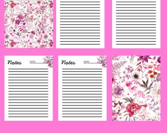 Floral Digital Notebook, Pink Watercolor Printable Journal (PDF)