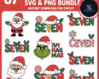 7th Birthday Christmas SVG Bundle | Santa & Grinch (Digital Download)