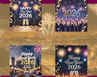 New Year 2026 Digital Bundle,  Printable Fireworks Celebration, Instant Download