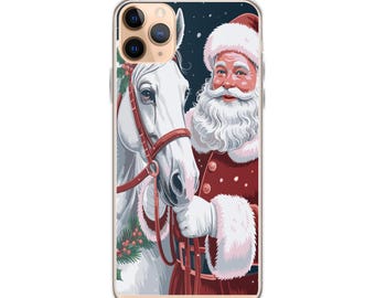 Santa Claus & White Horse Christmas iPhone Case Design | Festive Santa Art | Holiday Digital Download