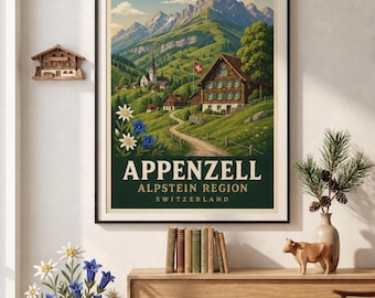 Poster del villaggio alpino di Appenzell - Arte di viaggio vintage in Svizzera