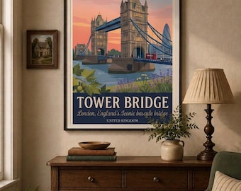 London Tower Bridge Vintage Travel Poster