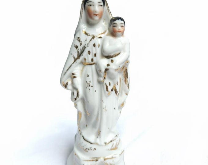 Antique French Porcelain Madonna and Child Statue: Gold Gilt Vieux ...