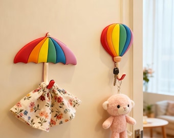 Rainbow Umbrella Wall Hooks , Adorable Home Decor & Organizers,Hot Air Balloon Fridge Magnets,colored towel hooks,kids wall hanger