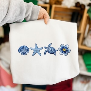 Conjunto Mini Oceano, Desenhos de Conchas, Estrelas-do-mar, Tartarugas e Flores, Bordado de Verão para Praia, Download Instantâneo Dst Pe