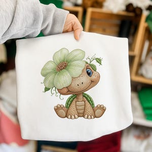 Baby Turtle with Flower Hat, Kids Animal Embroidery Design, Instant Download Dst Pe