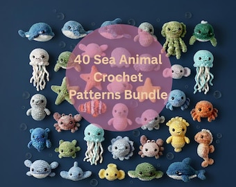 40 Sea Animal Crochet Patterns PDF | Ocean Animal Amigurumi Pattern Bundle | Crocheted Whale, Turtle, Octopus & Seahorse | Instant Download