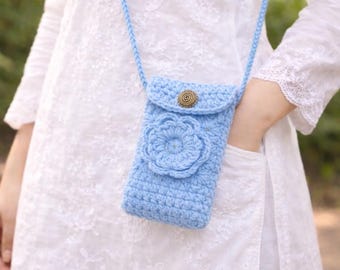 Handmade Crochet Floral Phone Case Set in Pink and Brown
