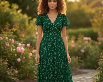 Flutter Sleeve Shirred Waist Maxi Dress Pattern | Beginner Sewing Dress Pattern | PDF Maxi Dress Sewing Pattern