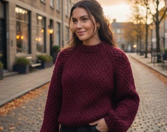 Alpine Stitch Chunky Sweater Pattern | Top Down Raglan Pullover Pattern | Cozy Crochet Winter Sweater Pattern
