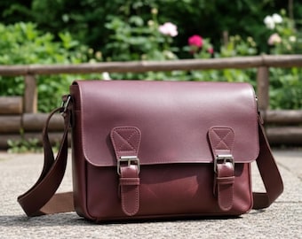 Leather Messenger Bag Sewing Pattern | PDF Crossbody Satchel Pattern with Buckles & Zipper | DIY Two-Tone Leather Bag Project