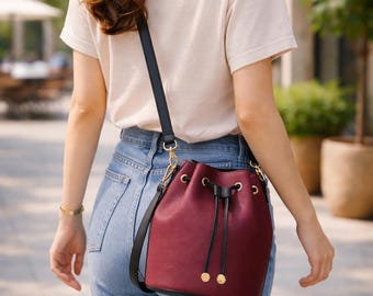 Elegant Beige and Black Bucket Bag