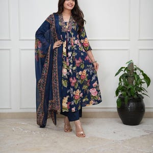 Pure Cotton Embroidered Printed Kurti Set with Pant & Mulmul Dupatta | Indian Ethnic Wear