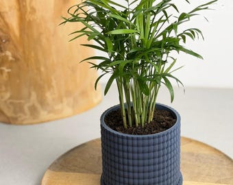 Vaso moderno canelado azul marinho com prato de drenagem | Tamanhos 10 cm, 13 cm, 15 cm | Presente para interiores