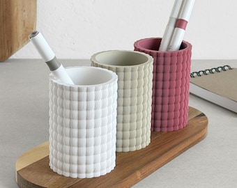 Neutral Desk Organizer – Japandi Pencil Cup, Modern Pen Holder, Makeup Brush Holder