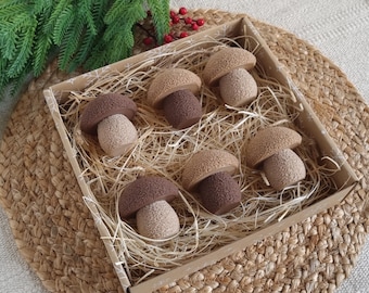 Conjunto de enfeites de cogumelos da floresta com compartimento secreto, decoração rústica inspirada na natureza para casa.