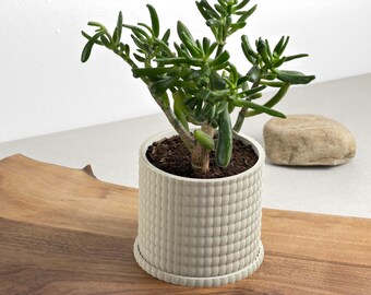 Vaso bege com pires, decoração para casa inspirada no estilo japonês, ideal para plantas de interior.