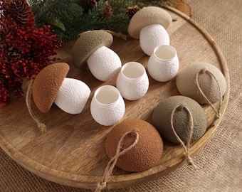 Enfeites de cogumelo da floresta com compartimento secreto, decoração aconchegante para casa inspirada na natureza.