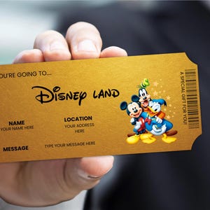 Magical Theme Park Surprise Ticket Template, Editable Trip Reveal Gift Voucher (PDF, PNG)