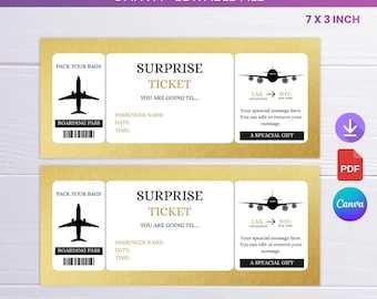 Sjabloon verrassingsreisticket • Bewerkbaar vakantiebericht (canva, pdf)