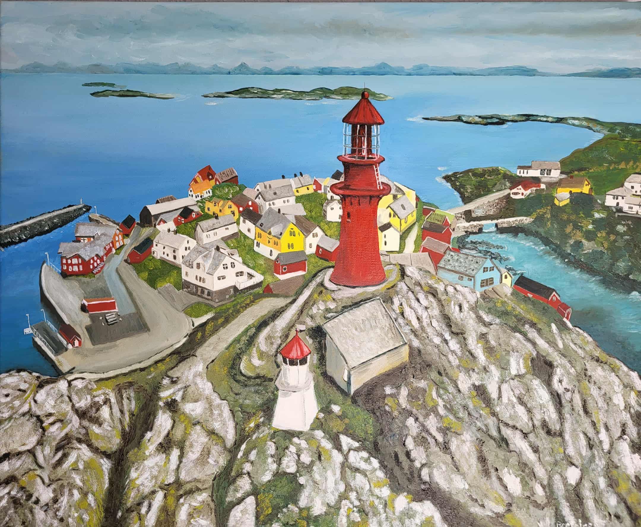 オナの海岸の静けさ – ノルウェーの灯台 キャンバスに油絵