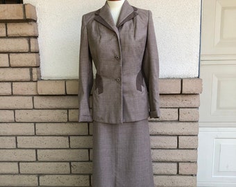 Vintage 40s Mocha Tailored Wool Skirt Suit Jovon Fashions Waist 26