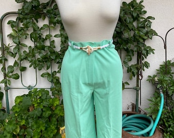 70s NWT Jantzen Mint Green Belted Pants High Waisted Straight Leg Polyester No Pockets Deadstock Size XS-S Waist 25
