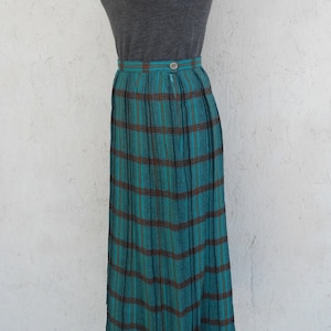 50s PLAID Skirt Green + Burnt Orange High Waist Pleated Midi Skirt by Alex Colman