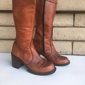 Vintage 70s Rust Woven Leather Knee High Boots Made in Uruguay Size 7 1/2 B image 1