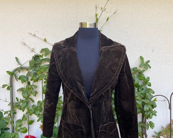 70s Campus Casuals Dark Chocolate Velveteen Blazer Boho Tapered Jacket Size XS