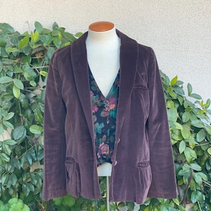 Vintage 70s 80s Plum Velvet Blazer Shawl Collar Besom Pockets Women Size Medium