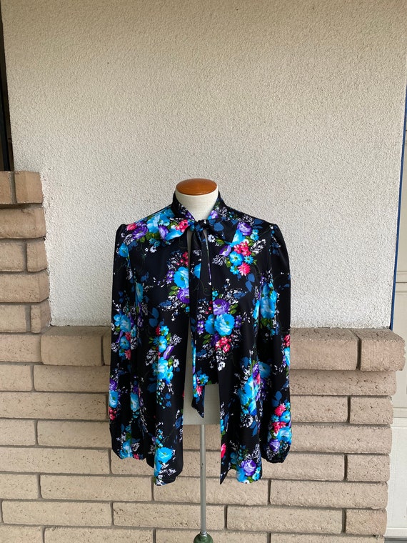 Vintage 70s Ascot Floral Jacket // Black Floral O… - image 6