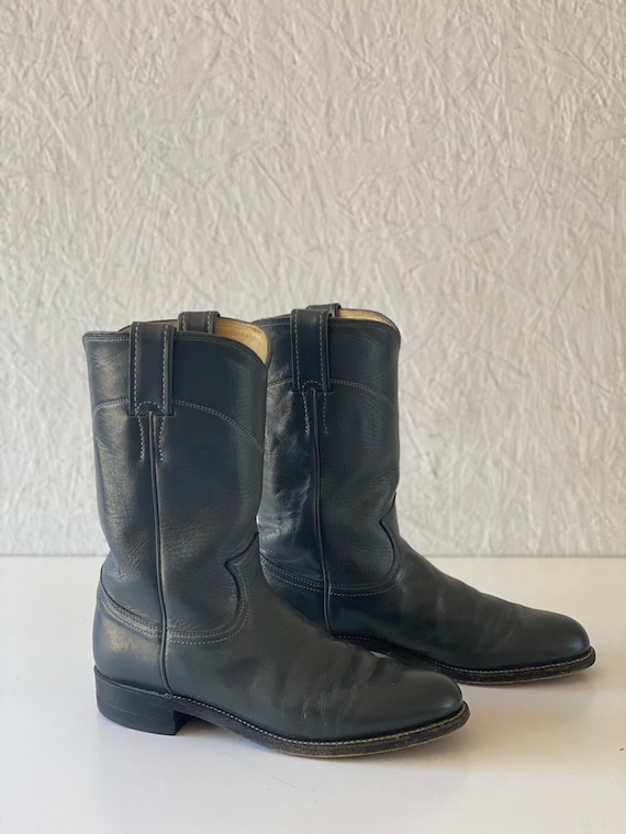 Vintage Gun Metal Gray Leather Justin Boots Women… - image 1