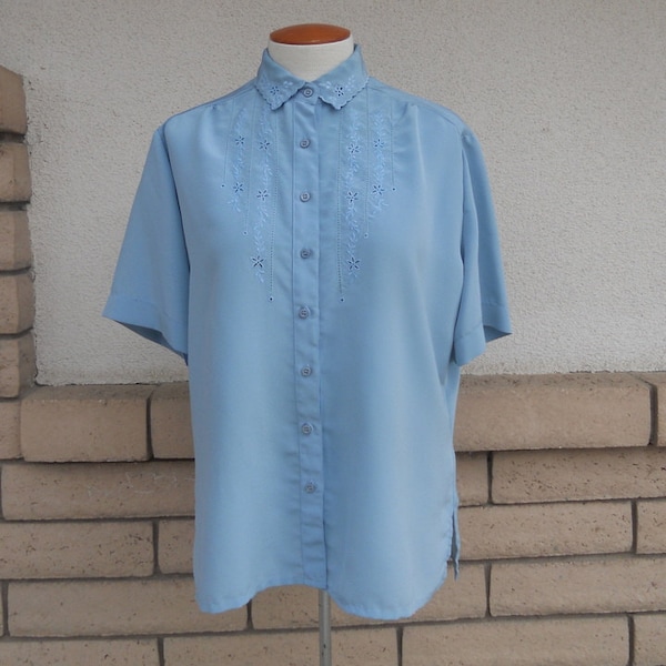 Smoky Blue Cut Work Blouse Cut Out Top by Campus Casuals of California Size Large