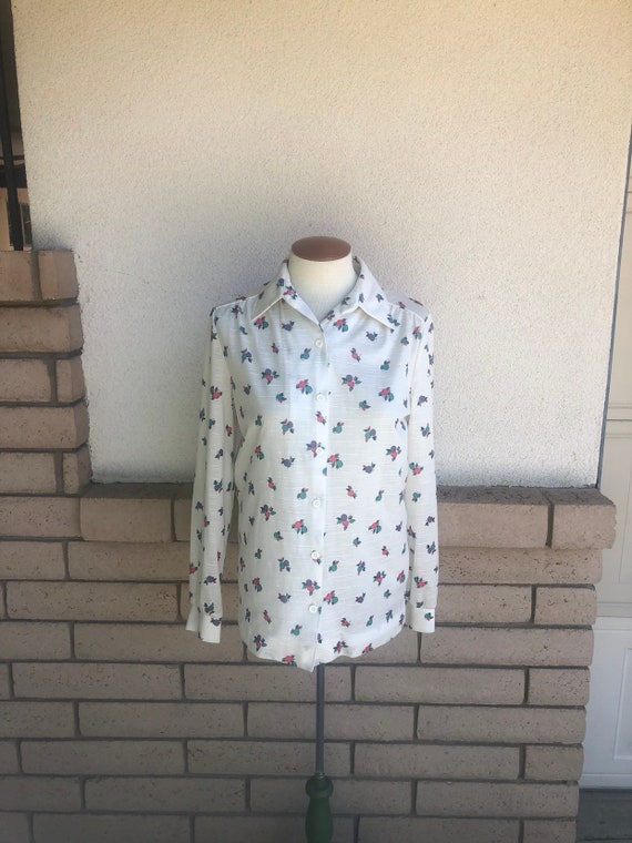 Vintage 80s Apple Blouse Novelty Print Button Up … - image 2