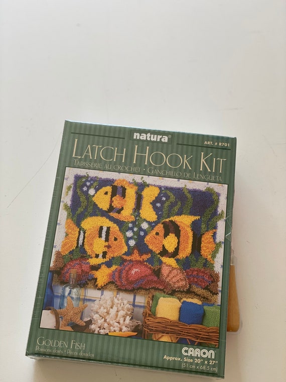 Vintage NIB Fish Design Latch Hook Kit & Hook by Caron Size 20 X 27 Sealed  in Original Packaging 