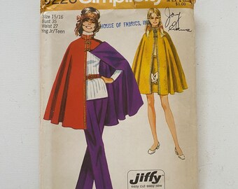 Size 15/16 70s Mini Cape, Mini Skirt & Hip Hugger Pants Pattern Simplicity 9226 Uncut