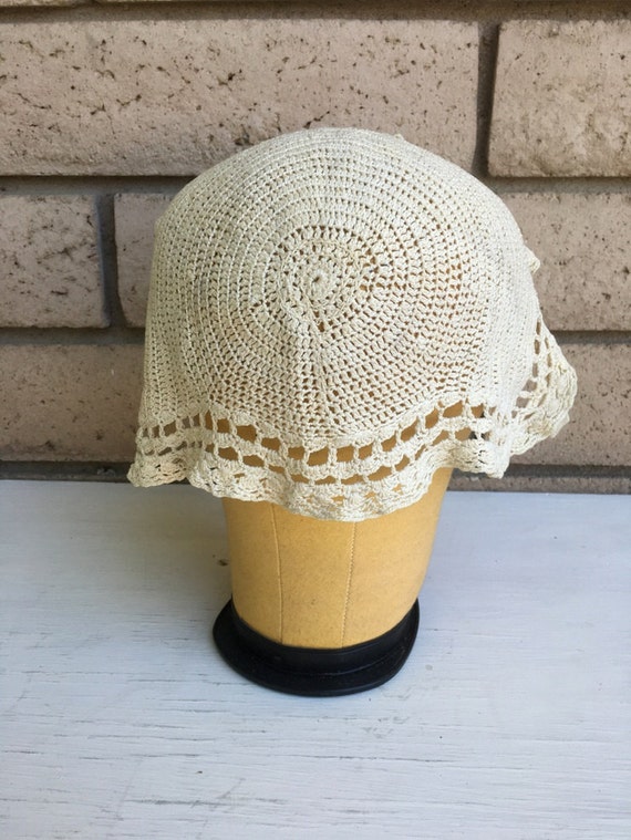 Vintage Antique Bonnet, 1920's Crocheted Silk Lac… - image 3