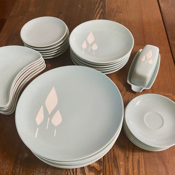 Vintage 60s Franciscan Earthenware Cypress Dishes Aqua Mid Century Modern Plates Crescent Bone Dishes Butter Dish Replacement Pieces