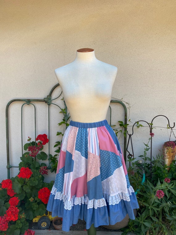 Vintage Patchwork Full Circle Skirt // Pastel Pin… - image 1