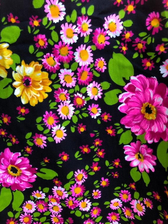 Vintage 70s Floral Maxi Dress Black Pink Yellow C… - image 2