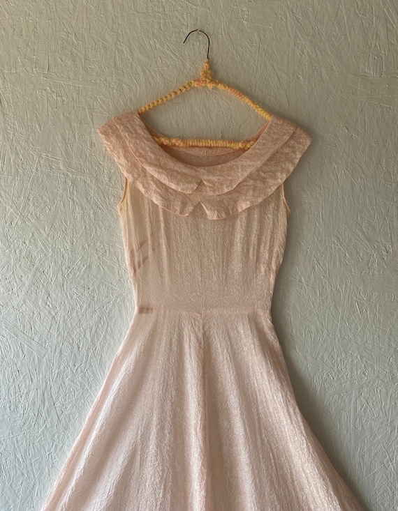 Vintage 40s Blush Pink Floral Full Length Dress B… - image 1