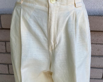 Vintage 90s Pale Yellow Linen Trousers Pleated Tapered High