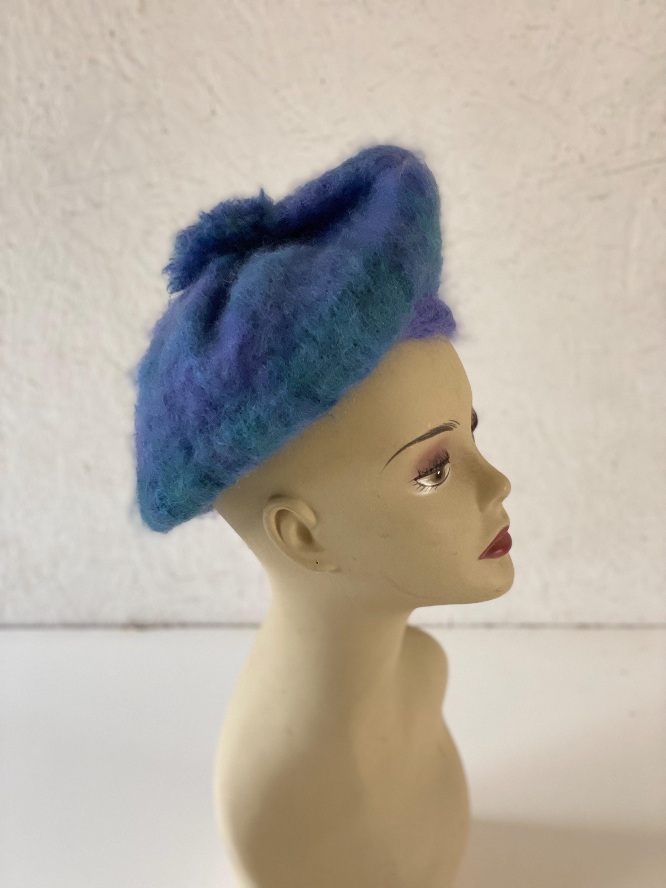 Vintage Purple Mohair Wool Beret Tam Pom Hat Men Women  display picture 1