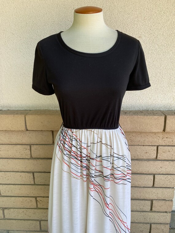 70s String Knit Cape Dress High Waist Contrast Su… - image 5