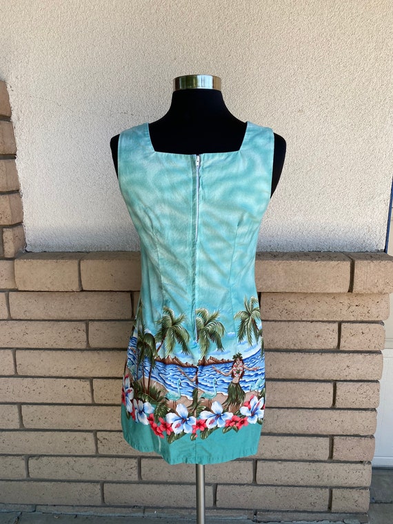 Vtg Hawaiian Mini Dress Hula Girl Sun Dress Cotto… - image 6